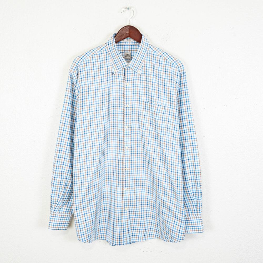 Peter Millar Nanoluxe Easycare Button Down Shirt White blue check sz XL